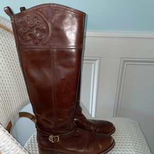 Tory Burch dark brown leather riding boot